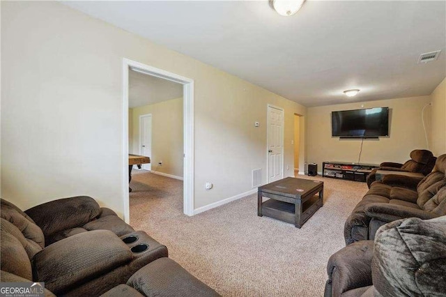 living room featuring light colored carpet