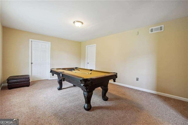 playroom with carpet and pool table