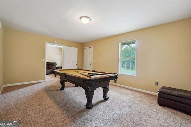 recreation room featuring carpet flooring and pool table