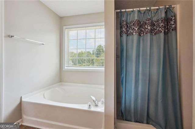 bathroom with separate shower and tub