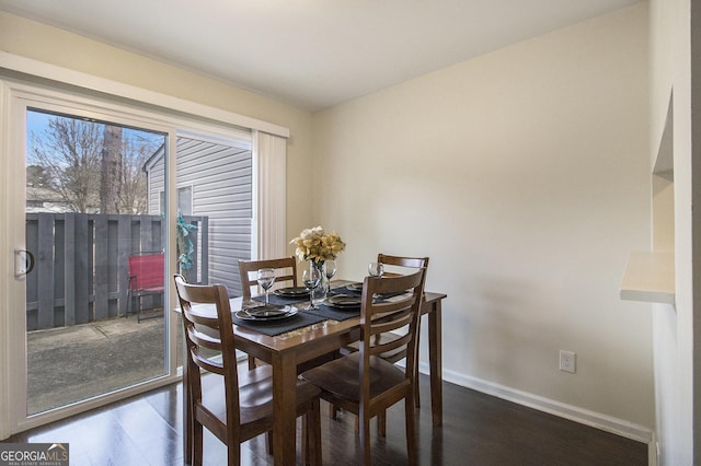 dining area featuring dark hardwood / wood-style floors