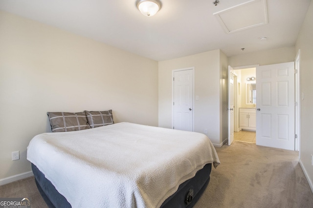 bedroom with light carpet