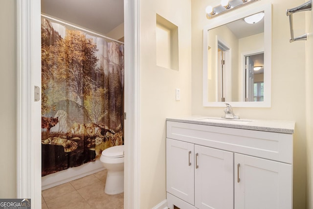 257 Country Club Dr, Jonesboro, GA 30238 - full bathroom with tile patterned floors, toilet, curtained shower, and vanity