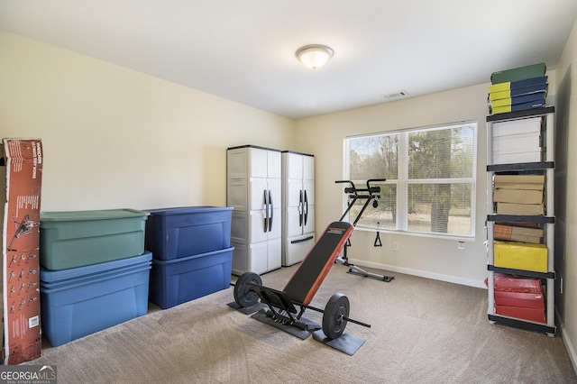 exercise area with carpet flooring