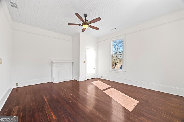198 Dearing St, Athens, GA 30605 - unfurnished living room featuring wood finished floors, baseboards, a ceiling fan, and visible vents
