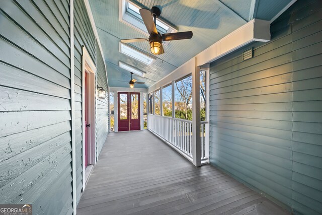 198 Dearing St, Athens, GA 30605 - wooden terrace with a porch, ceiling fan, and french doors