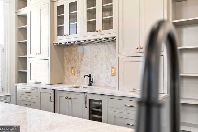 198 Dearing St, Athens, GA 30605 - bar with decorative backsplash, a sink, and wine cooler