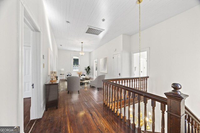 198 Dearing St, Athens, GA 30605 - corridor with dark wood-style flooring, an upstairs landing, and visible vents