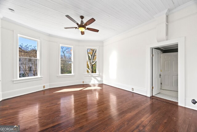 198 Dearing St, Athens, GA 30605 - unfurnished room featuring baseboards, a ceiling fan, wood finished floors, crown molding, and wood ceiling