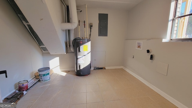 utility room with electric panel and water heater