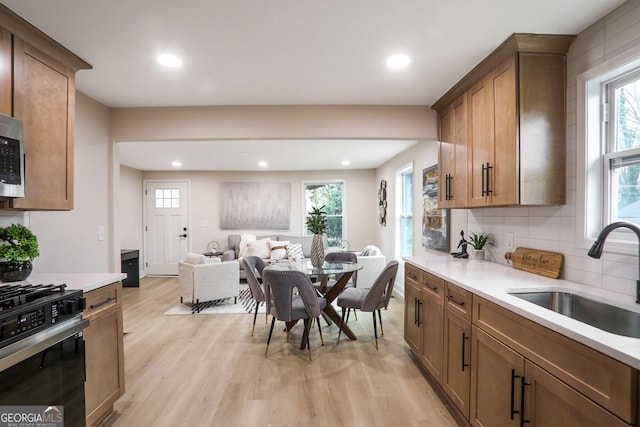 kitchen featuring light hardwood / wood-style floors, a healthy amount of sunlight, sink, and stainless steel appliances