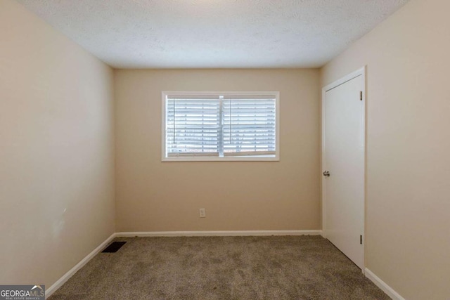 carpeted empty room featuring a textured ceiling