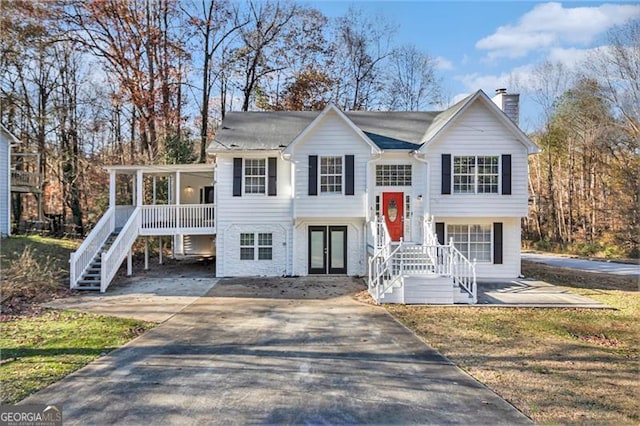 split foyer home with french doors