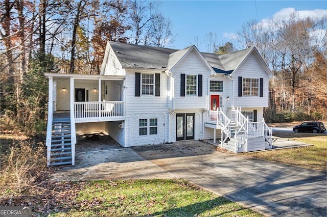 bi-level home featuring french doors