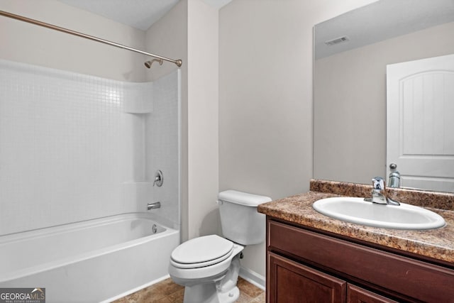 full bathroom featuring vanity, toilet, and tub / shower combination