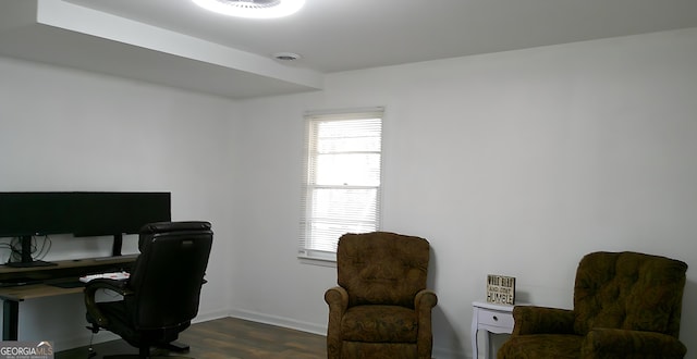 home office featuring dark wood-type flooring