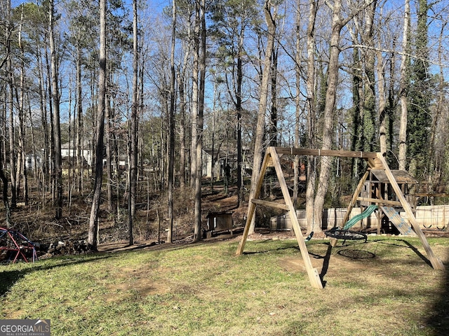 view of yard with a playground