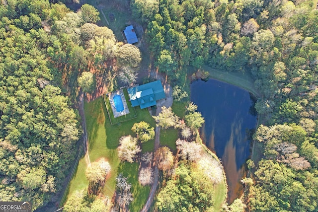 aerial view featuring a water view