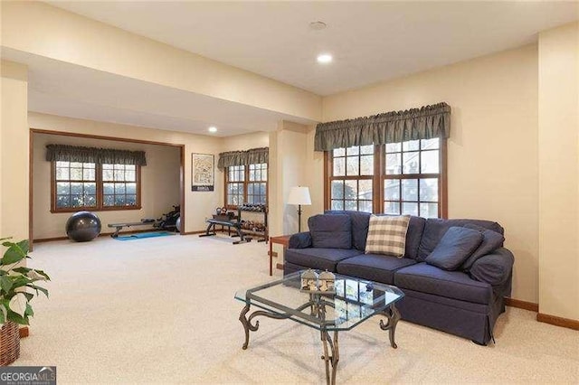 carpeted living room featuring a healthy amount of sunlight