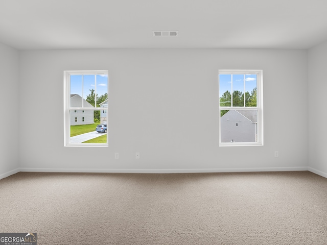 unfurnished room featuring carpet and plenty of natural light