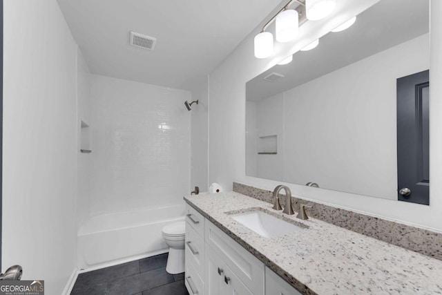 full bathroom with tile patterned flooring, vanity, toilet, and tub / shower combination