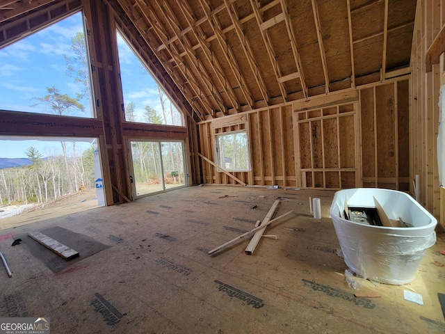 misc room with high vaulted ceiling