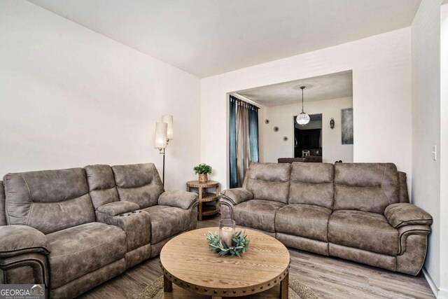 living room with hardwood / wood-style floors