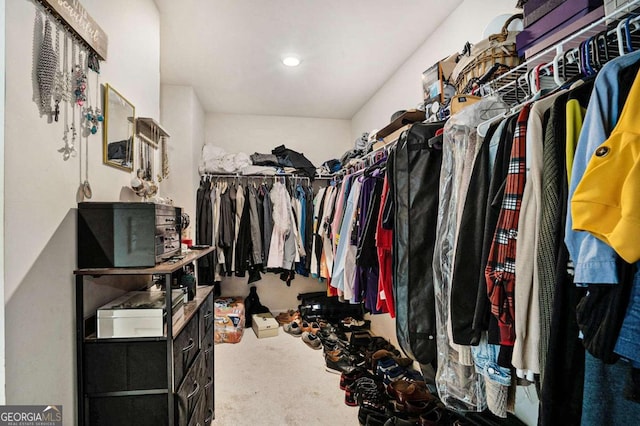 walk in closet featuring carpet