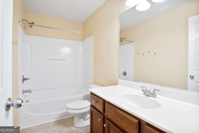 full bathroom with vanity, toilet, and bathtub / shower combination