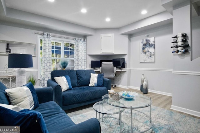 living room featuring light wood-type flooring