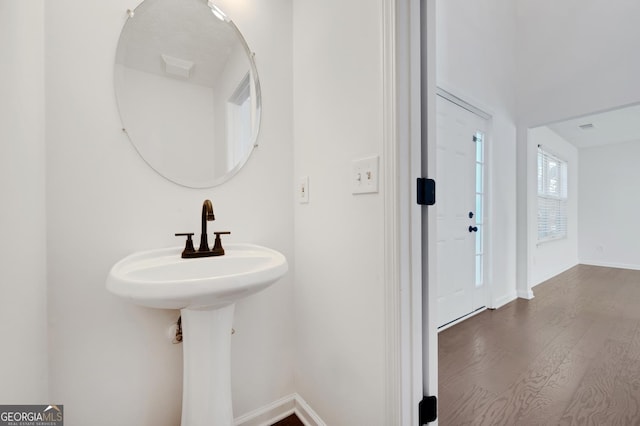 bathroom featuring hardwood / wood-style flooring