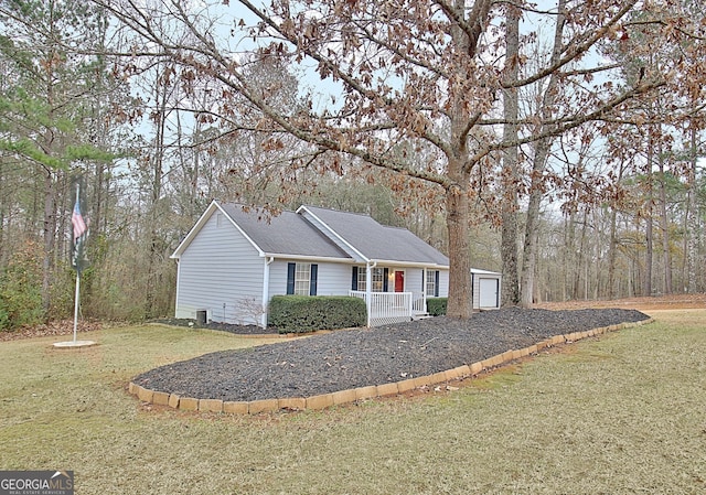 view of front of home with a porch and a front yard