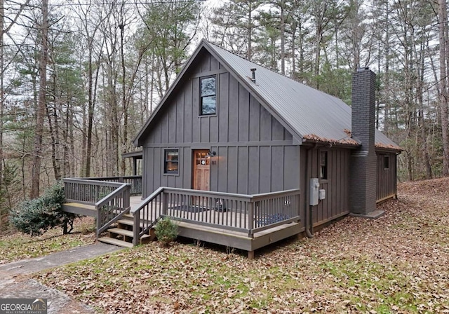 view of front of home with a deck