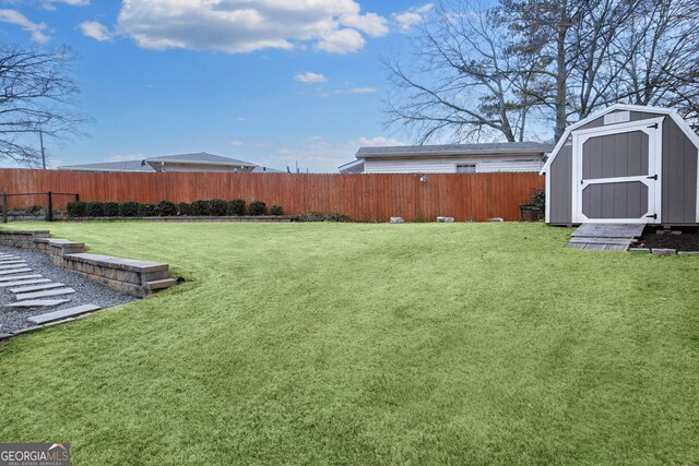 view of yard with a shed