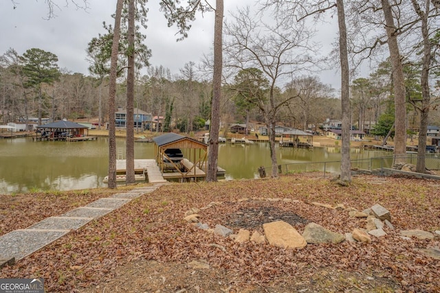 view of dock with a water view