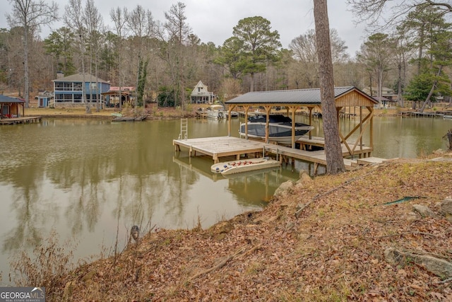 view of dock with a water view