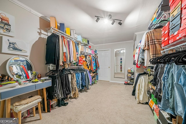 spacious closet with light colored carpet