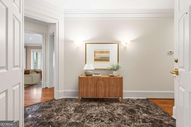 hallway with crown molding