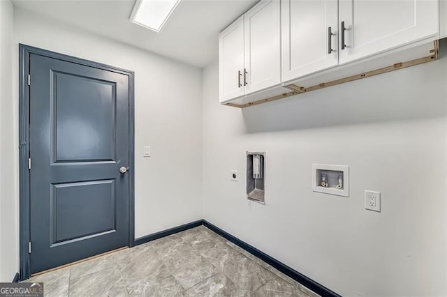 laundry area with electric dryer hookup, cabinets, and washer hookup