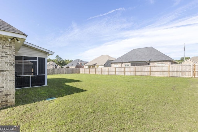 view of yard with a fenced backyard