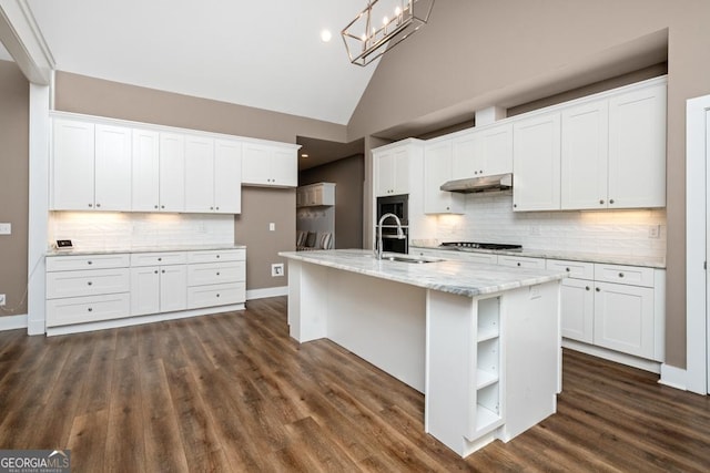 kitchen with sink, white cabinetry, and an island with sink