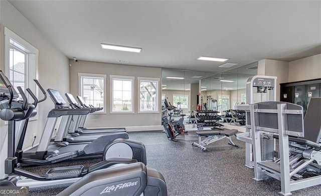 workout area featuring plenty of natural light