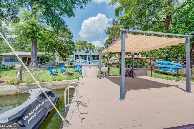 dock area with a deck with water view