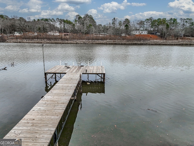 view of dock with a water view