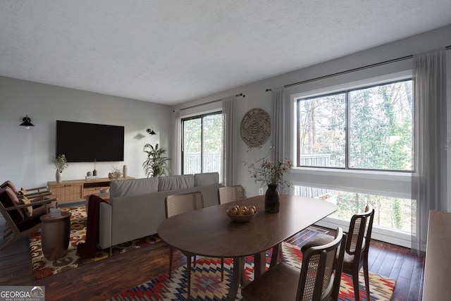 dining room featuring a textured ceiling and hardwood / wood-style flooring