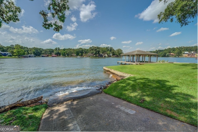 property view of water featuring a gazebo