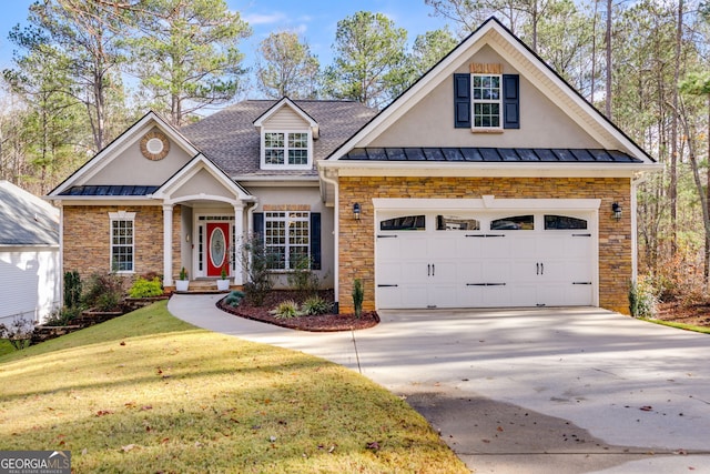 view of front facade with a front lawn and a garage