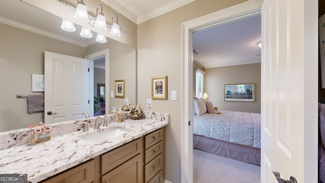 bathroom featuring vanity and ornamental molding