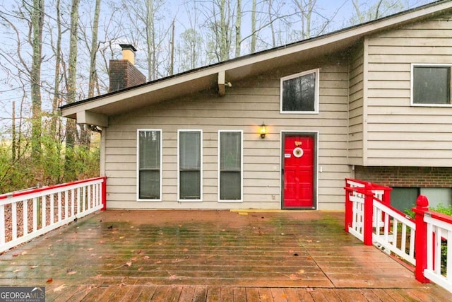 view of front of property with a deck