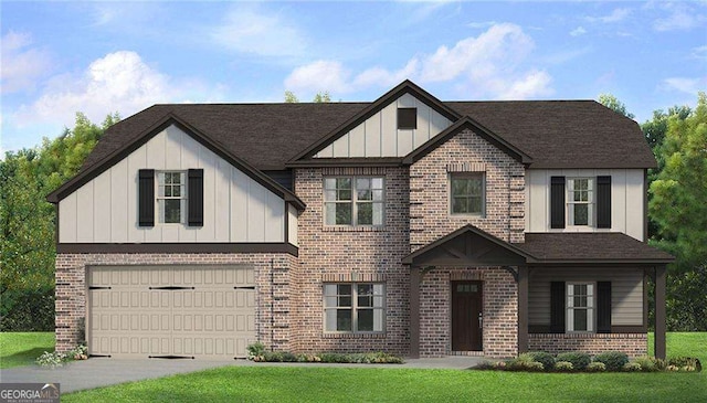 view of front of property featuring a garage and a front lawn